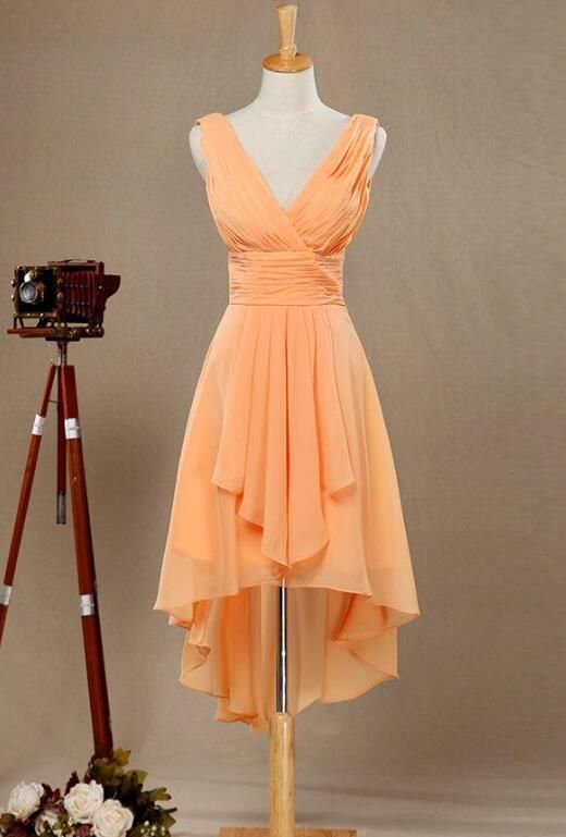 Simple Pretty Orange High Low Homecoming Dress, Lovely Party Dress C668