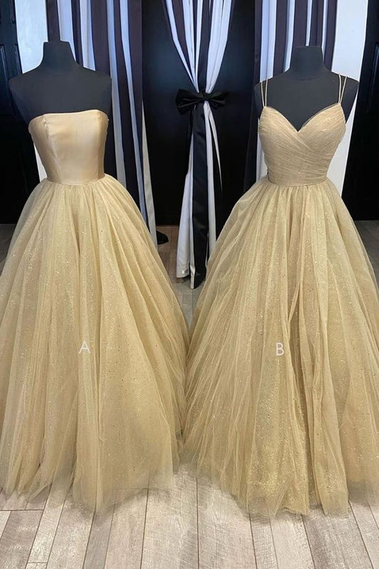 Champagne tulle long prom dress tulle long formal dress C1269