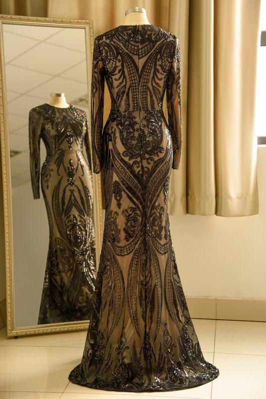 Elegant Jewel Sequined Mermaid Prom Dress | Long Sleeves Appliques Party Dress  C542