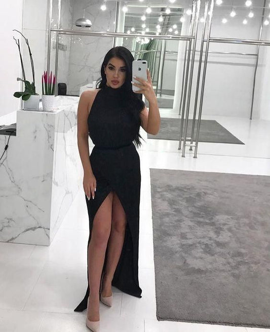 Black Sleeves Long Prom Dress , Sexy Prom Dress C681