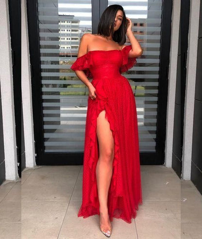 Sexy long prom dress with split C349