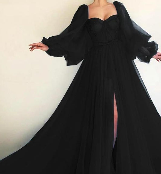 Black Prom Dress,Long Sleeves Formal Dress,Black Prom Dress C1486