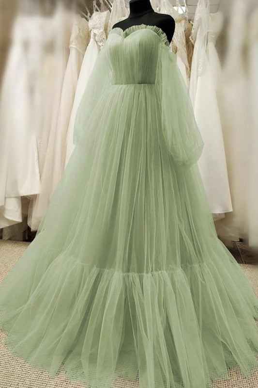 Cute tulle long sleeve prom dress cute evening dress C1332