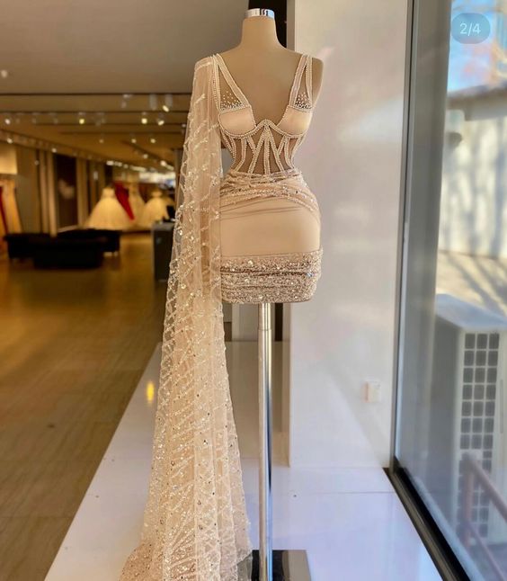 vintage vlack pearls long sleeves evening gowns beading prom dresses for women short dressesn  C1400