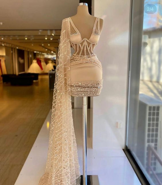 vintage vlack pearls long sleeves evening gowns beading prom dresses for women short dressesn  C1400