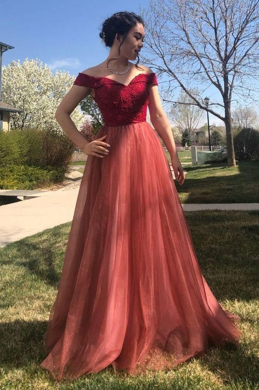 elegant off the shoulder red long prom dress formal dress C1633