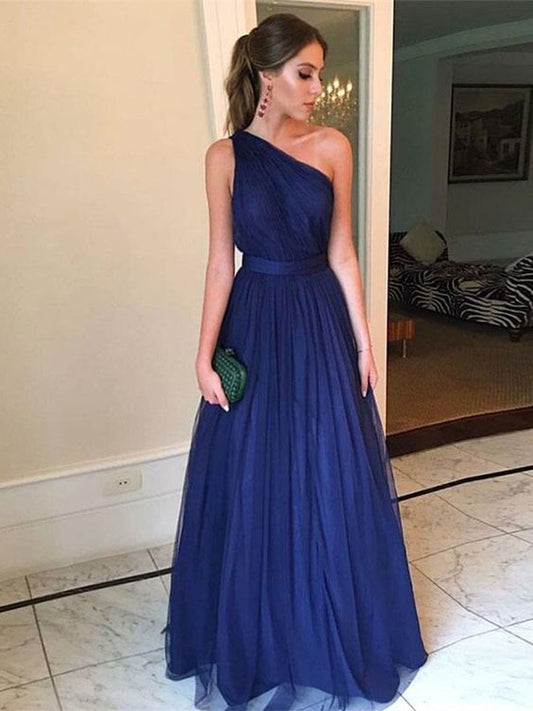 A Line One Shoulder Blue Prom Dresses, One Shoulder Blue Formal Dresses, Graduation Dresses C140