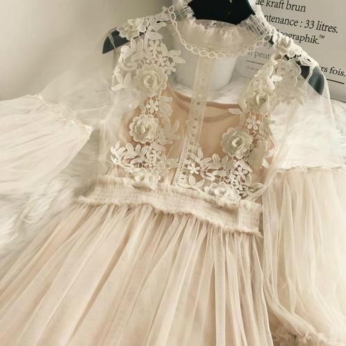 New Arrivals Women Lace Flower Gauze Lantern Sleeve Voile Long Female Retro Hook Princess Dress, Long Prom Dress C894