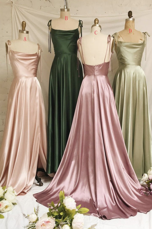 Simple satin long A line prom dress evening dress C1320