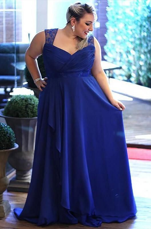 Cheap A Line Chiffon Royal Blue Sweetheart Plus Size Prom Dresses C756