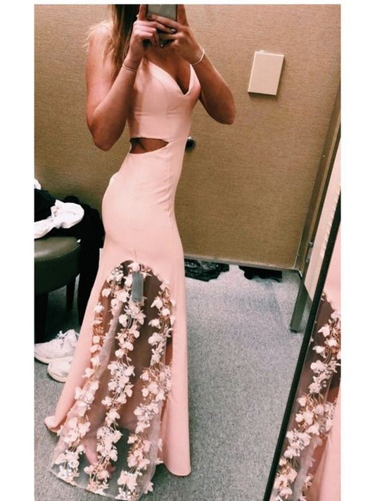 Custom Made Pink Mermaid Prom Dress with Flower, Pink Flower Formal Dresses, Graduation Dresses C1647
