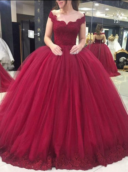 Off Shoulder Ball Gown Long Prom Dress with Applique C429