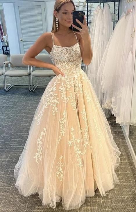 Tulle Long Prom Dresses with Appliques And Beading,Evening Dresses C1216