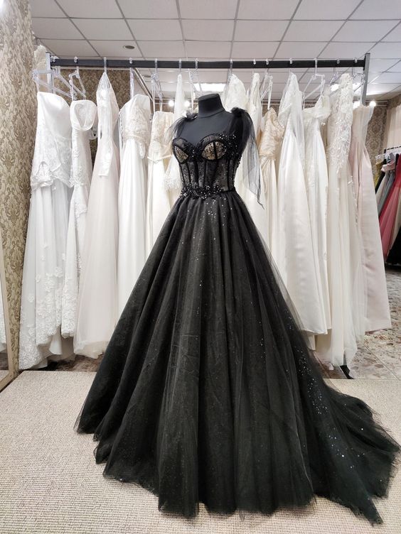 Tulle Black Party Dress Prom Evening Dress C1525