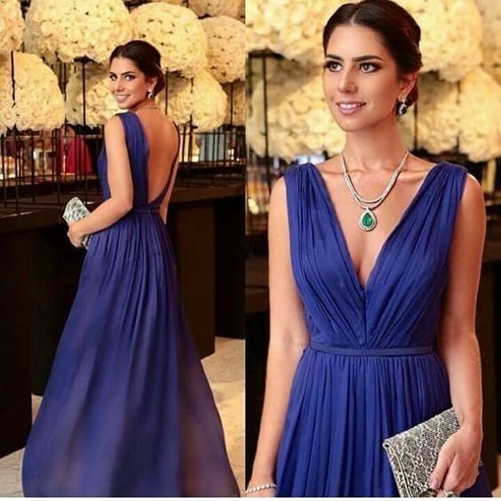 Deep v neck long prom dress , open back prom dress C267