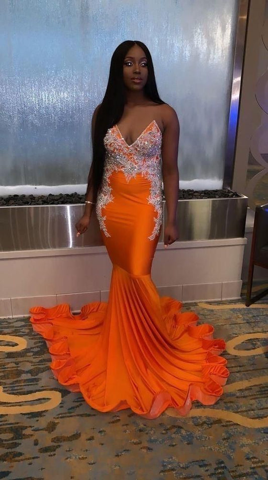 Sexy Orange Mermaid Prom Dresses  C1586