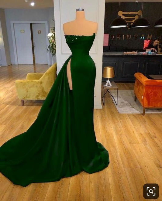 GREEN LONG PROM DRESS FORMAL DRESS C1236
