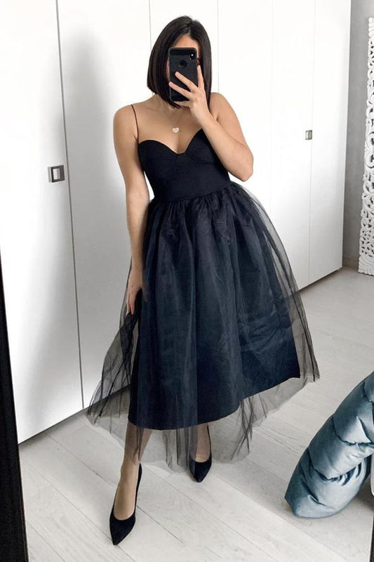Black tulle short A line prom dress evening dress  C1336