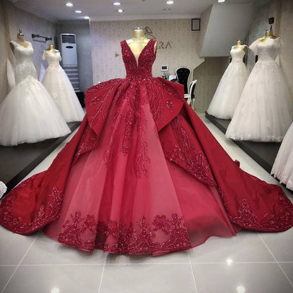 Elegant v neck long prom dress with appliques C986