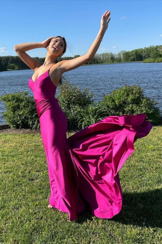 Elegant Hot Pink Mermaid Long Prom Dress  C971