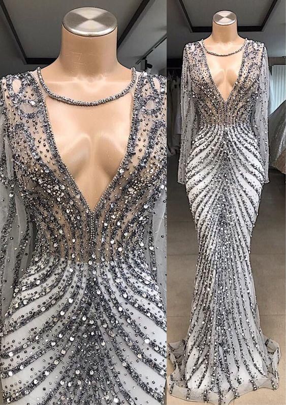 Mermaid beading tulle prom dress  C1256