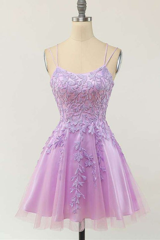 Light Purple Lace Appliques Short A-line Homecoming Dress  C1156