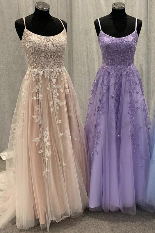 Elegant tulle lace long A line prom dress evening dress  C1326
