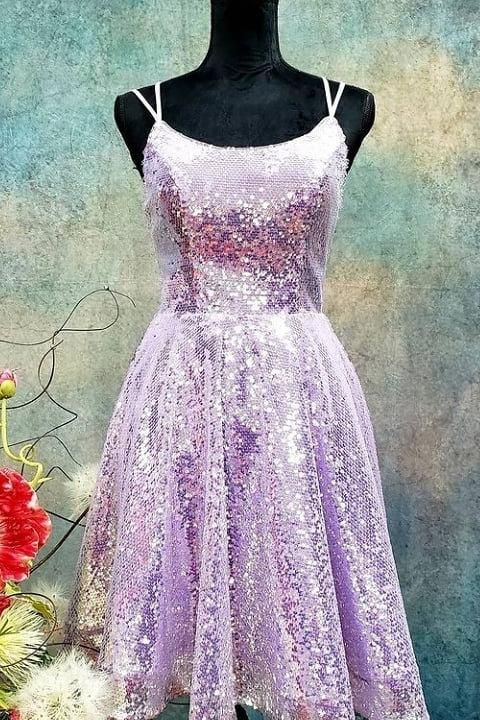 Cute Lavender Sequins A-Line Short Party Dress  C1030