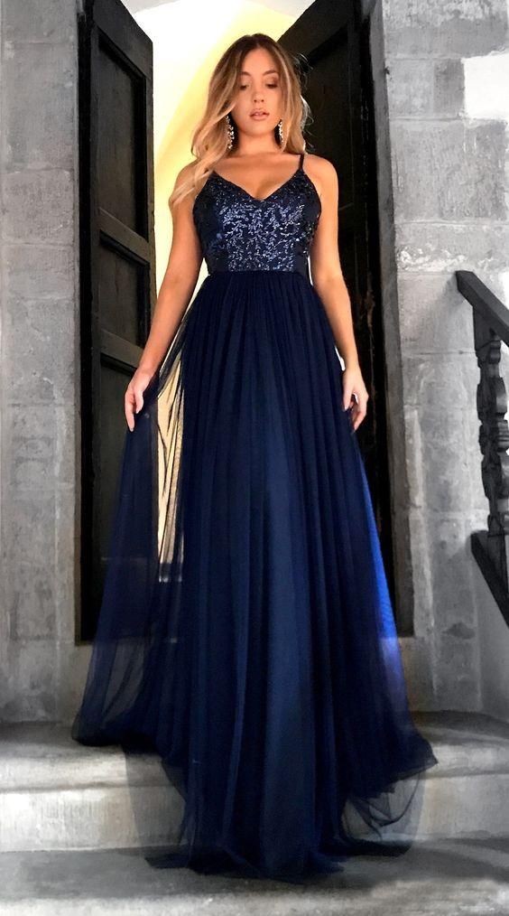 Long Prom Dress, Spaghetti Straps Prom Dress, Tulle Prom Dress, A-Line Prom Dress, Sexy Prom Dress C906