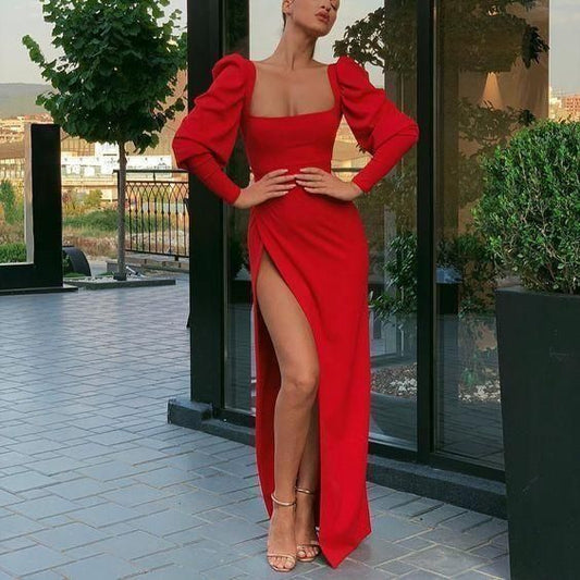 Elegant solid color split prom dress  C1490