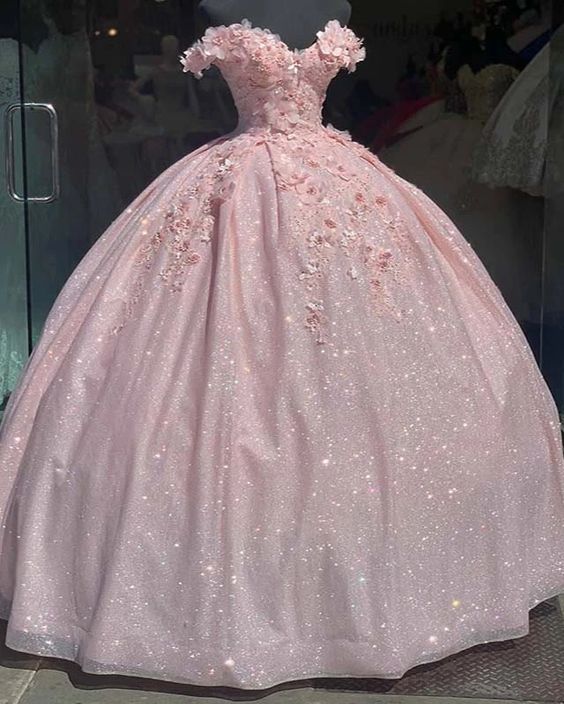 Pink Glitter Sweetheart Prom Dress Ball Gown  C126