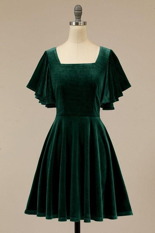 Dark Green Velvet Short Homecoming Dress C1098