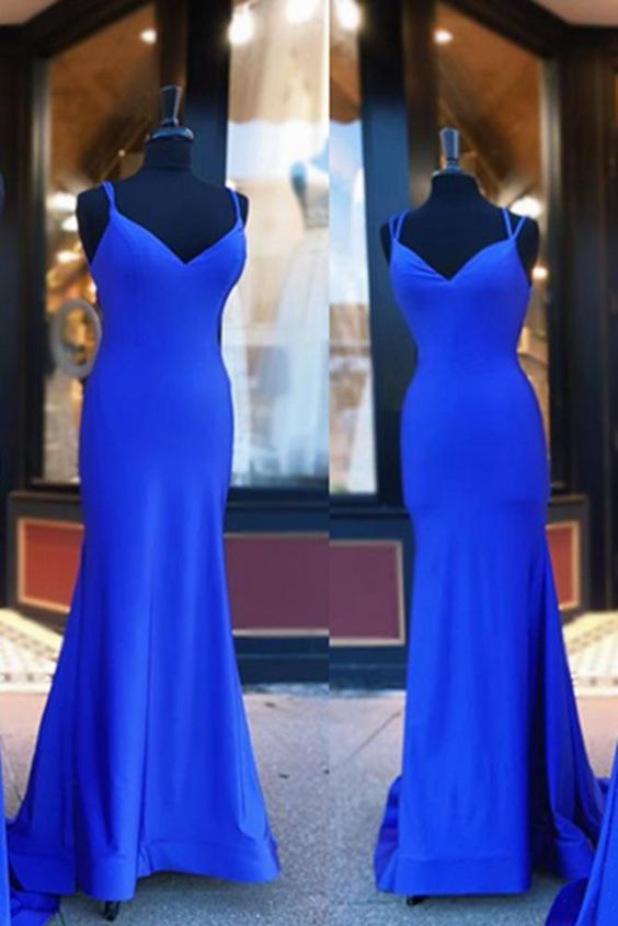 Royal Blue Mermaid Long Prom Dresses Simple Popular Formal Dresses  C1653
