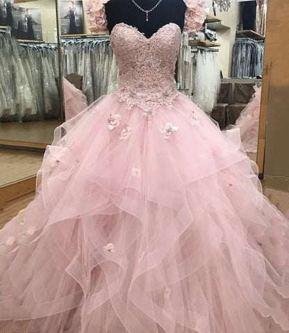 Pink lace long ball gown dress A line evening dress C1261