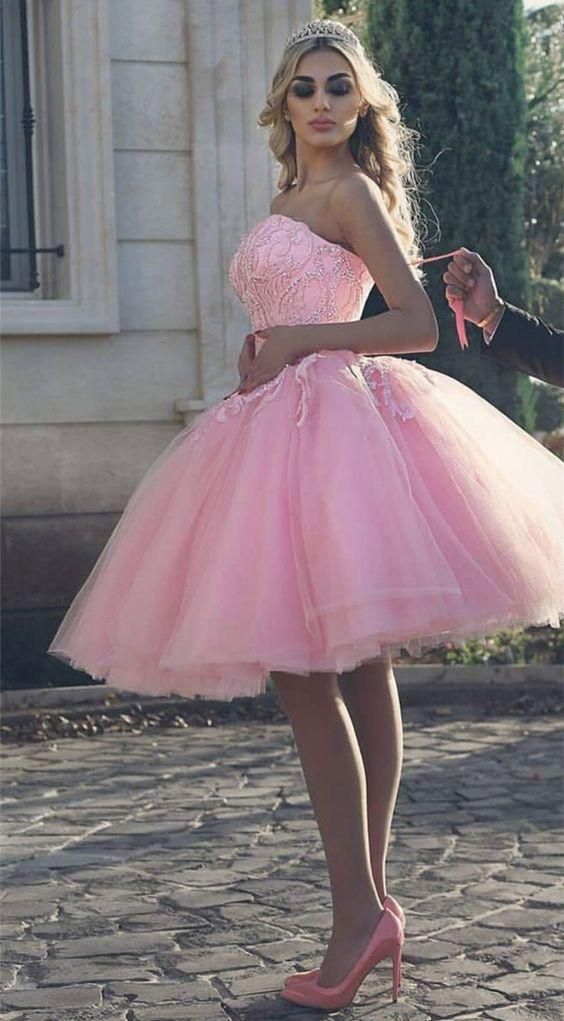 blush pink dresses short mini ball gown homecoming dress C738
