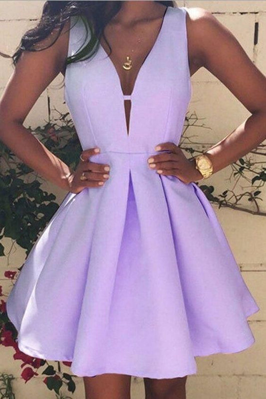 V Neck Elegant Keyhole Pleated Sleeveless Sexy Skater Party Dress C590