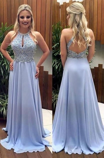 Open Back Beaded Long Prom Dresses Custom-made School Dance Dress Fashion Graduation Party Dress C763