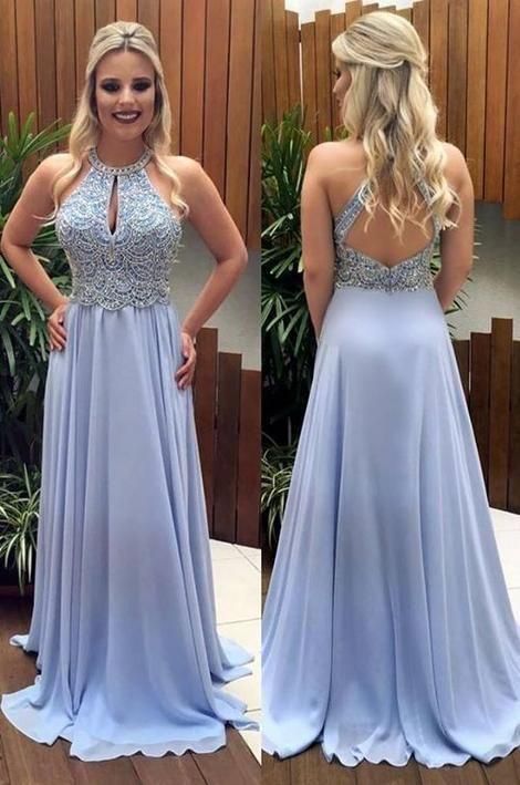 Open Back Beaded Long Prom Dresses Custom-made School Dance Dress Fashion Graduation Party Dress C763