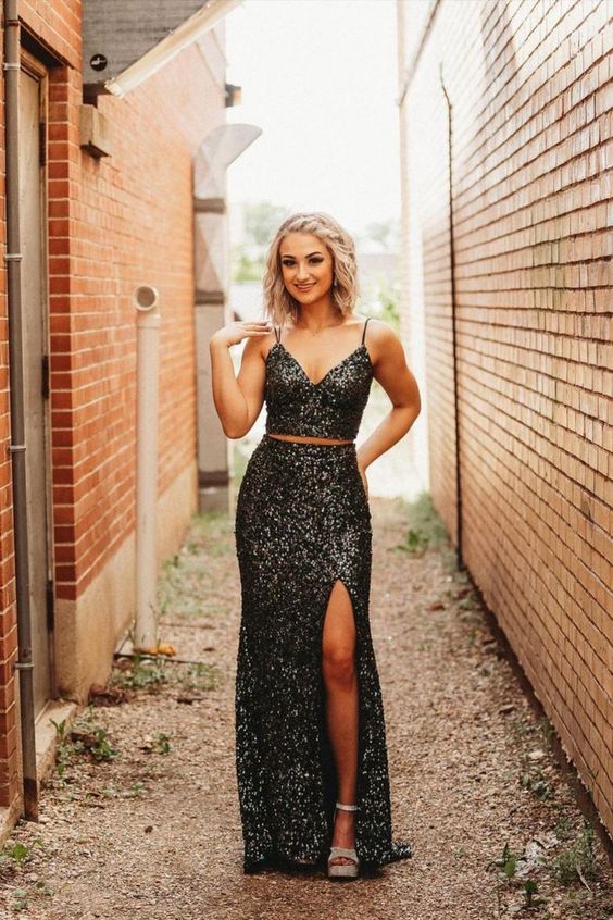 Two Piece Sequined Mermiad Prom Dress C991