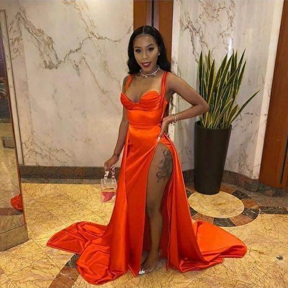 Burnt orange floor length gown dress C1587