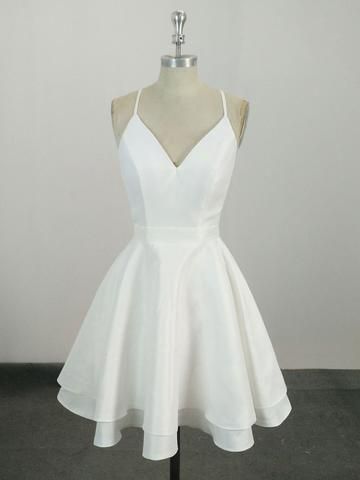 Cute Spaghetti Straps V Neck Knee Length Homecoming Dress C608