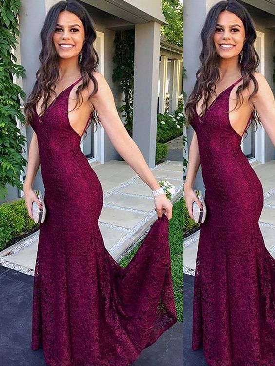 Mermaid V-neck Long Other Lace Prom Dresses C329