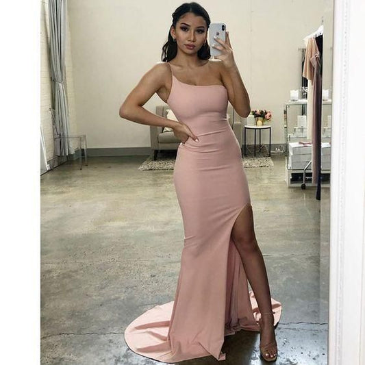 Sexy Mermaid Long Prom Dress One Shoulder Side Slit  C684